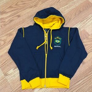 PIERIM Brasil Kids Navy and Yellow Zip-Up Hoodie NWT